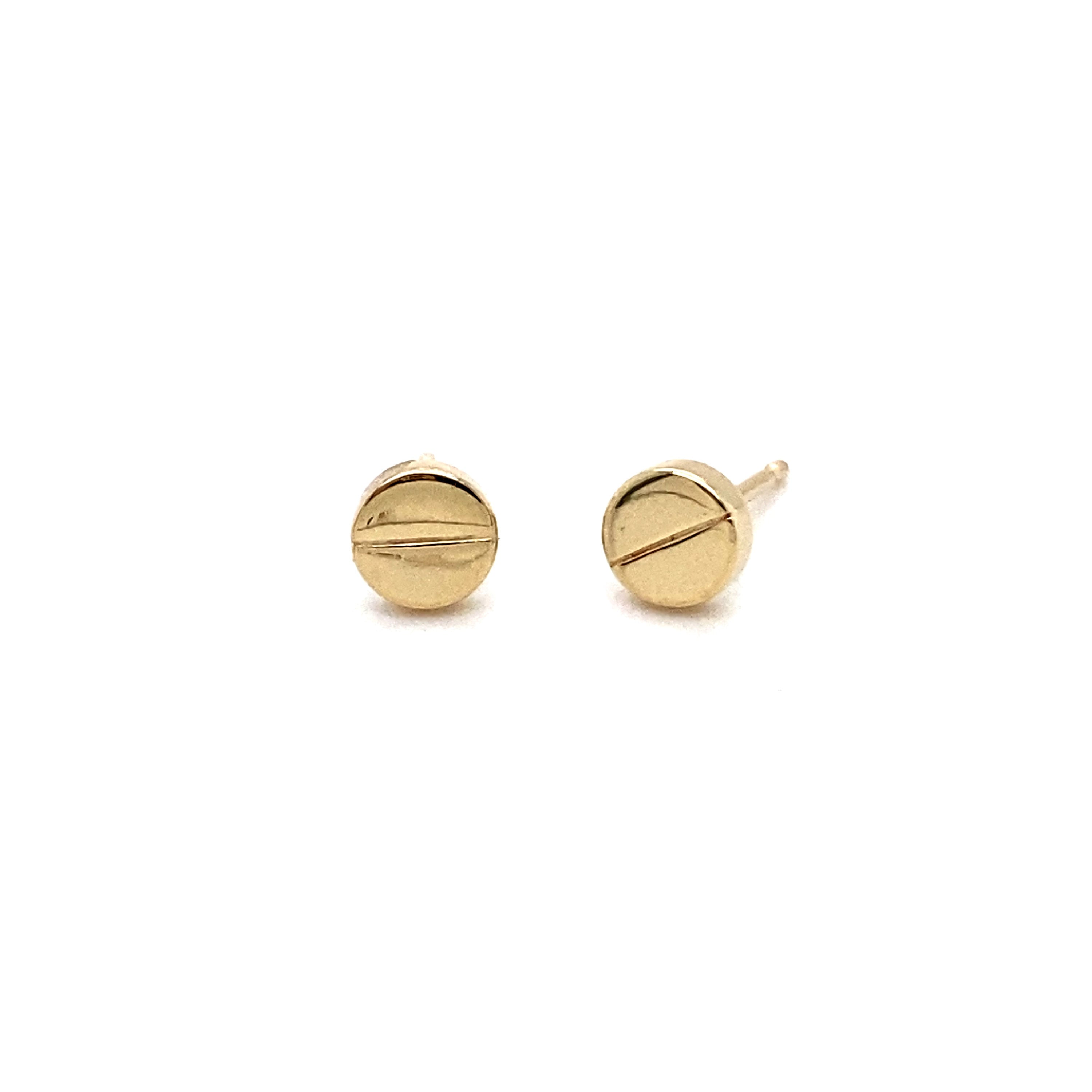 Screw Head Stud Earrings in 14K Solid Gold.